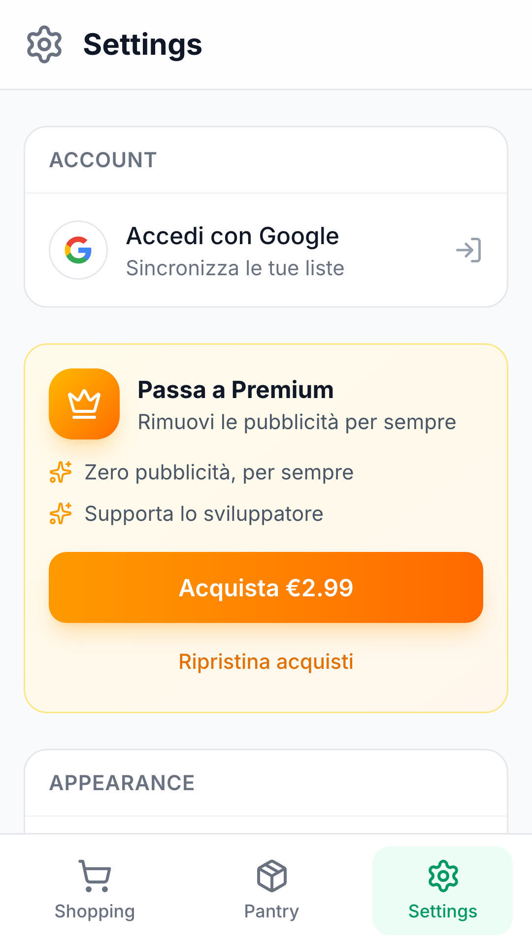 Impostazioni Semplici